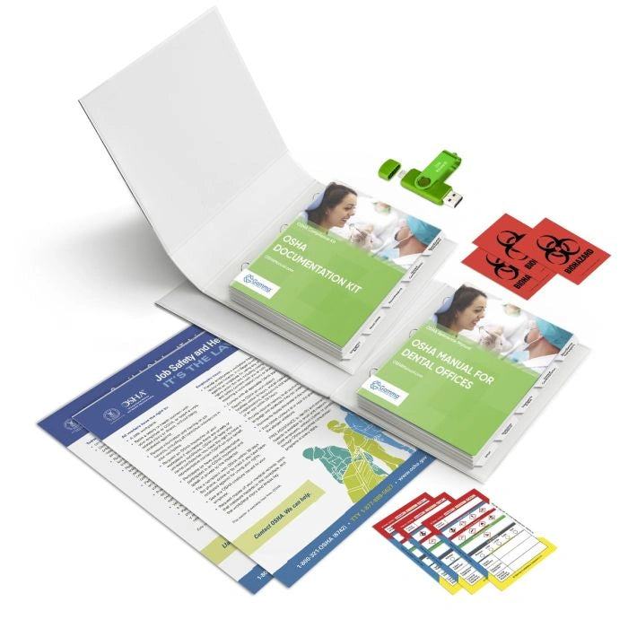 OSHA Documentation Kit with manuals, forms, and clips on a white background