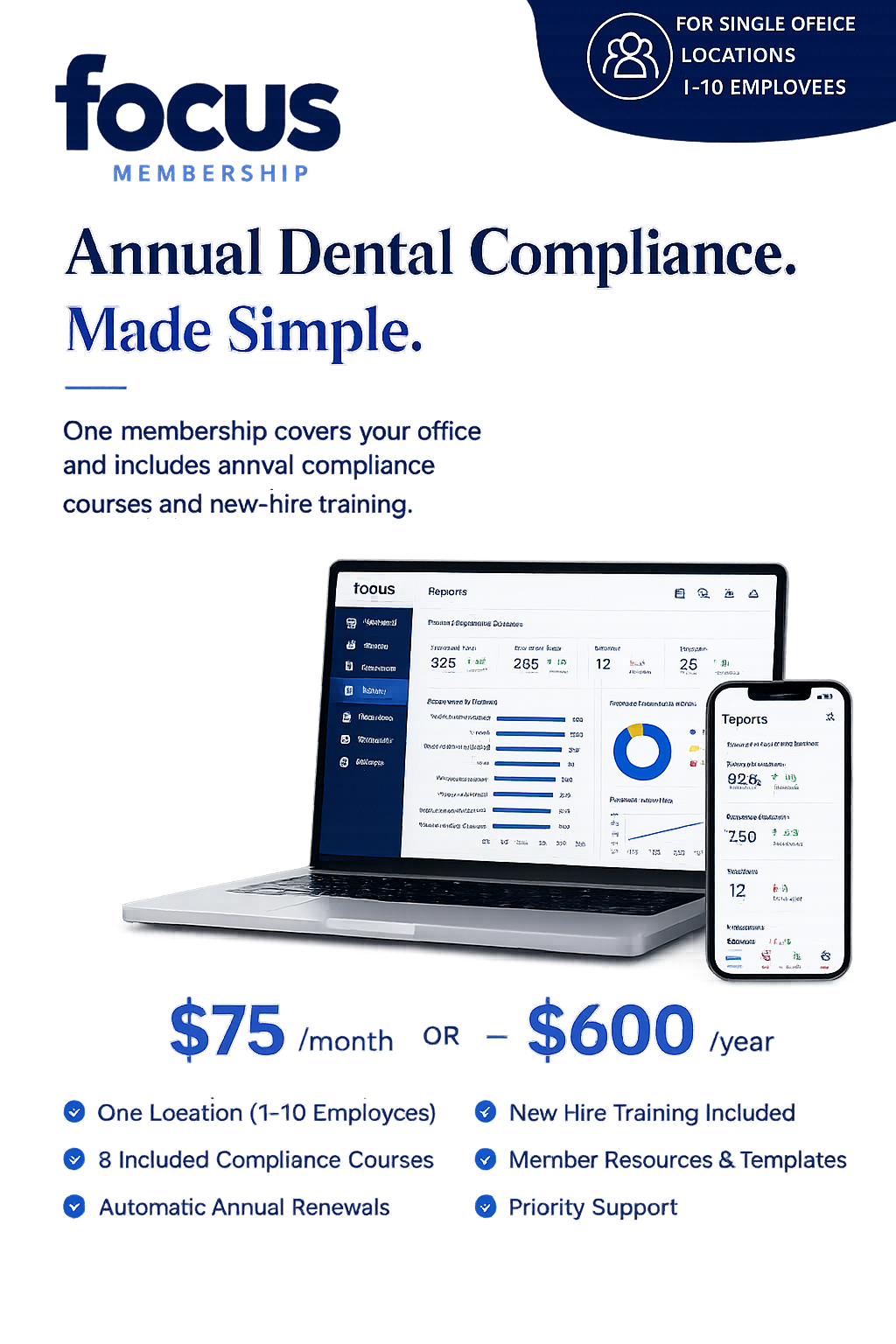 Focus™ dental compliance training membership for OSHA, HIPAA, infection control and annual team training